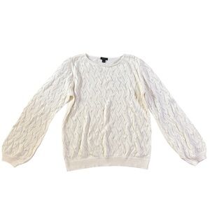Ann Taylor Cream Openwork Cable Crewneck Sweater